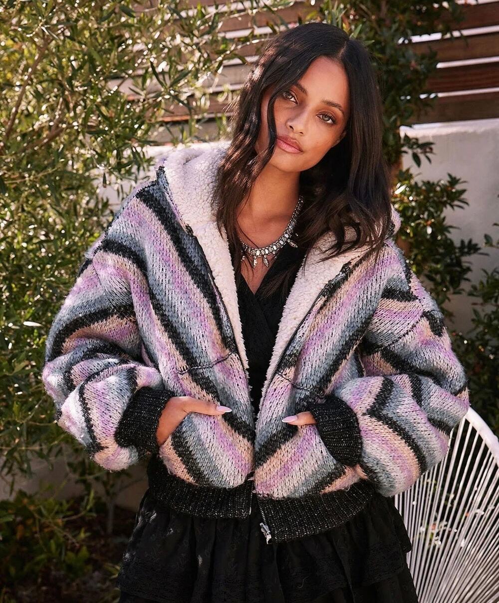 New Saltwater Luxe Carmen Jacket Multi Striped Sherpa Fleece Hoodie Small